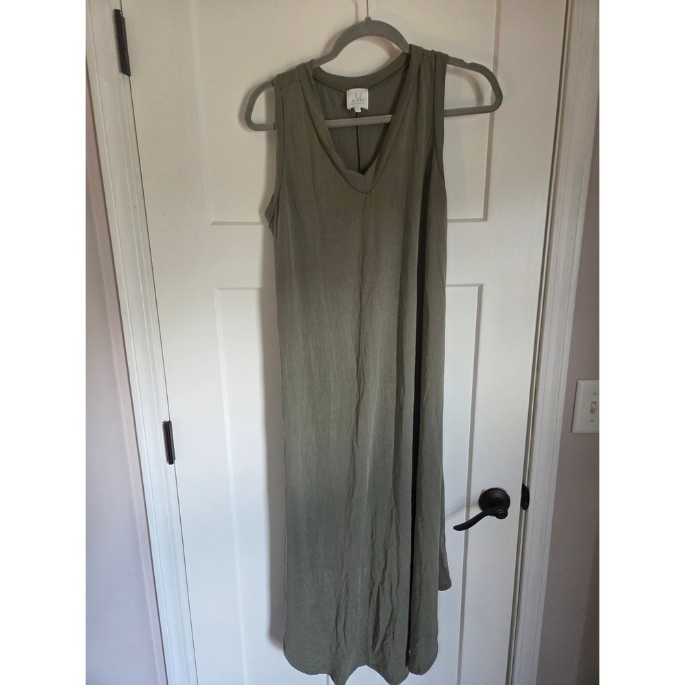 Womens‎ Olive Green V-Neck Sleeveless Midi Dress Large